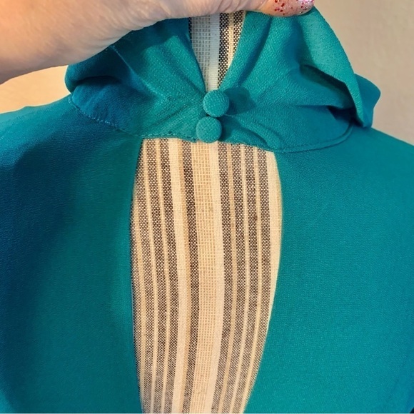 NWT Mini Dress Small Naked Zebra Green Teal Shirt Dress Keyhole Long Sleeved NEW - Picture 9 of 16